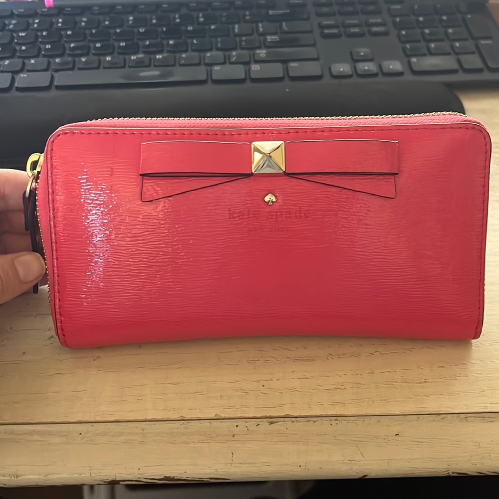 Kate Spade Patent Leather Hot Pink Wallet With Bow